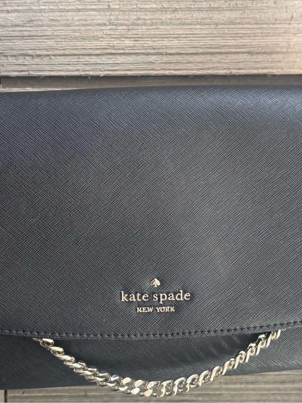 kate spade Black Saffiano Crossbody with Silver Chain